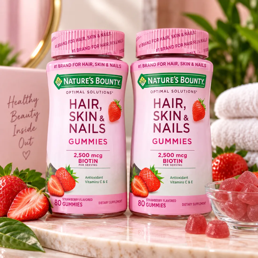 Nature's Bounty Hair, Skin & Nails Gummies Biotin 2500 mcg, 80 count