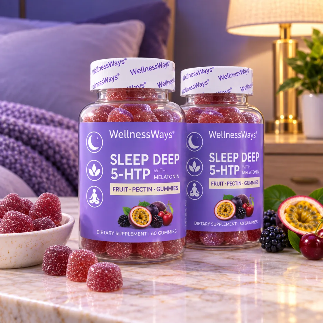 WelnessWays Sleep Deep 5-HTP Melatonin Gummies, 60 count